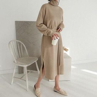 Turtleneck Long Dress With Sash