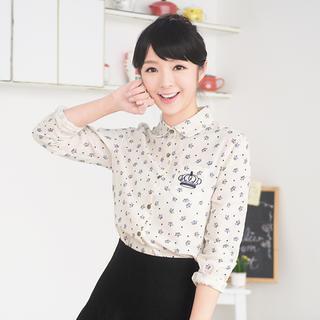 Crown Appliqué Shirt Beige - One Size