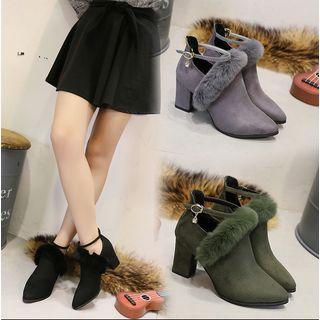 Furry Trim Ankle Strap Ankle Boots