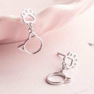 925 Sterling Silver Cat Paw Dangle Earring 1 Pair - S925 Sterling Silver - Silver - One Size