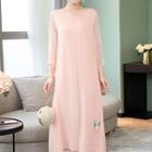 3/4-sleeve Butterfly Embroidered Maxi Chiffon Dress