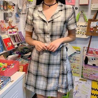 Plaid Surplice-wrap Mini Shirtdress