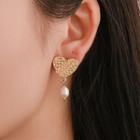 Alloy Heart Faux Pearl Dangle Earring 1 Pair - 2573 - 01 - Gold -