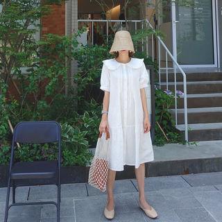 Sailor-collar Ruffle-hem Shirtdress