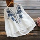 Flower Embroidered Linen Blouse