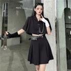 Short-sleeve Cropped Blouse / Mini A-line Skirt / Belt Bag / Set