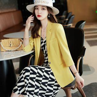 Set: Plain Blazer + Print Midi A-line Dress