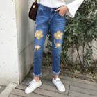 Floral Embroidered Slim-fit Jeans