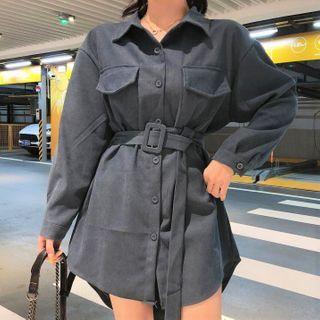 Long-sleeve Buttoned Mini Shirtdress