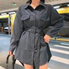 Long-sleeve Buttoned Mini Shirtdress