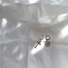 Cross Drop Earring Non-match - Silver - One Size