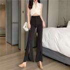 Cropped Sleeveless Blouse / Front-slit Cropped Boot-cut Pants