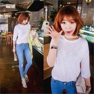 Elbow-sleeve Melange T-shirt