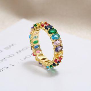 Rhinestone Ring Multicolor Rhinestone - Gold - One Size