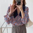 Long-sleeve Collared Floral Blouse