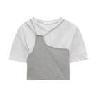 Short-sleeve Mock Two-piece T-shirt White & Gray - One Size