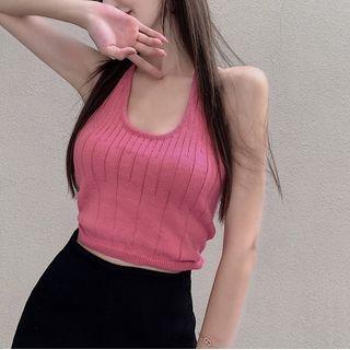Halter Neck Open-back Camisole Top Pink - One Size