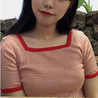 Square Neck Striped T-shirt As Shown In Figure - One Size