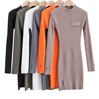 Crew-neck Long-sleeve Mini Knit Sheath Dress