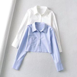 Long Sleeve Plain Crop Shirt