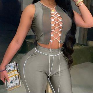 Set: Lace Up Tank Top + Skinny Pants