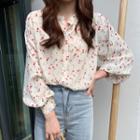 Stand-collar Floral Long-sleeve Blouse