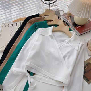 Long-sleeve Plain Lace-up Knit Top