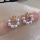 Flower Alloy Faux Pearl Hoop Earring 1 Pair - Silver Stud - Gold & White - One Size