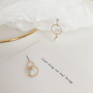 Non-matching Faux Pearl Hoop Earring Silver Needle - As Shown In Figure - One Size