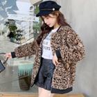 Leopard Print Furry Zip Jacket