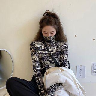 Knit Vest / Mock-turtleneck Long-sleeve Printed Top / Long-sleeve Printed Mini Sheath Dress