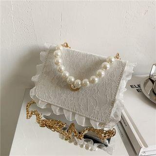 Ruffled Lace Flap Crossbody Bag