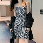 Plain Loose-fit Jacket / Check Slim-fit Sleeveless Dress