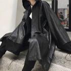 Hooded Faux Leather Coat Black - One Size