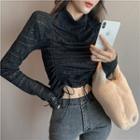 Lace Long-sleeve Drawstring Slim-fit Top