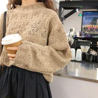 Mock-neck Crochet-knit Sweater
