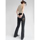 Gun-embroidered High-waist Flared Jeans