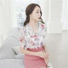 Frill-trim Floral Print Chiffon Blouse