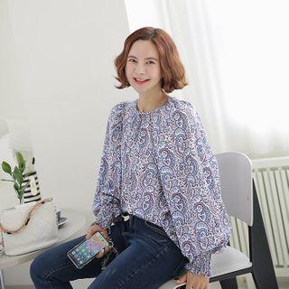Balloon-sleeve Paisley Blouse