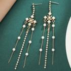 Faux Pearl Rhinestone Fringed Earring 1 Pair - Stud Earrings - White Faux Pearl - Gold - One Size
