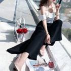 Ruffle Trim Cold Shoulder Short-sleeve Top / High-waist Boot-cut Pants / Set