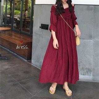 Frilled Trim Off-shoulder Maxi Dress