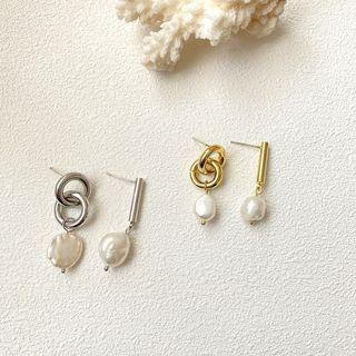 Freshwater Pearl Geometric Asymmetrical Alloy Dangle Earring