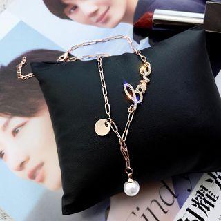 Rhinestone Letter Pendant Necklace Gold - One Size