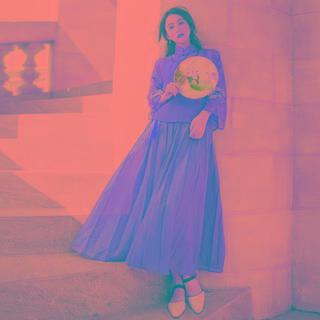 Set: Long-sleeve Frog-button Top + Camisole Top + Maxi A-line Skirt