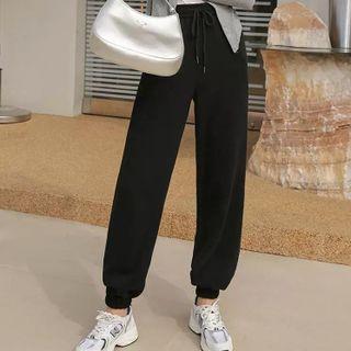 High-waist Plain Drawstring Cropped Harem Pants