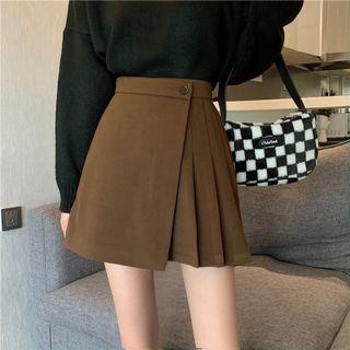 High-waist Asymmetrical Woolen Accordion Pleat Skirt