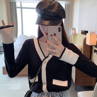 Long-sleeve Knit Contrast Trim Top