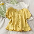 Slim-fit Square-neck Plain Blouse
