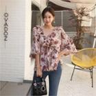 Floral Chiffon Empire Blouse Beige - One Size